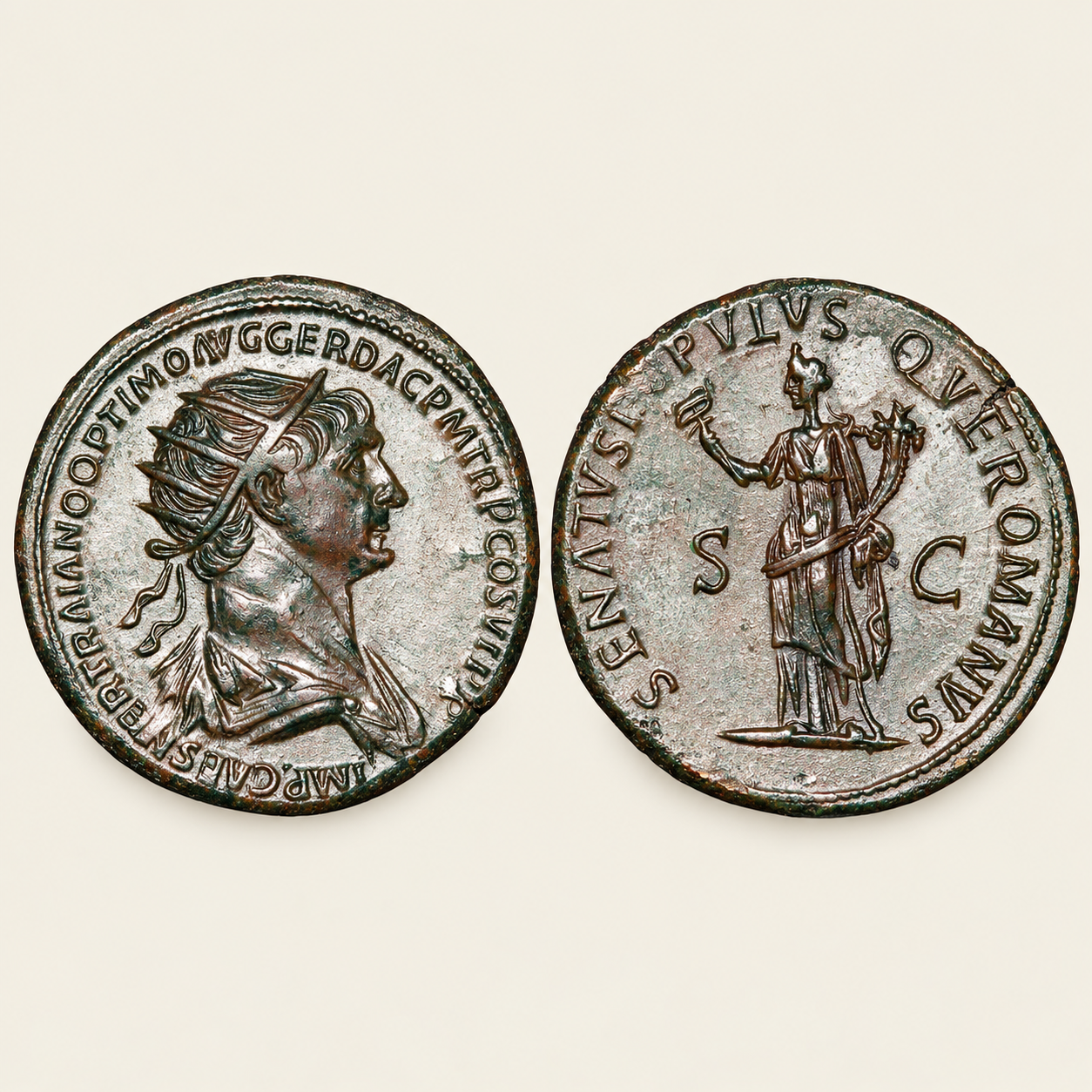 ROMAN: Trajan. AD 98-117. Æ Dupondius Rome mint. From the BLS Collection, 13.61gm